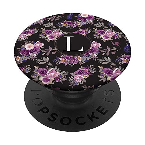 Violette Violette Rosen Blumen Schwarz Blumenmuster Buchstabe L PopSockets mit austauschbarem PopGrip Violette Violette Rosen Blumen Schwarz Blumenmuster Buchstabe L PopSockets mit austauschbarem PopGrip von MillennialArt Designs