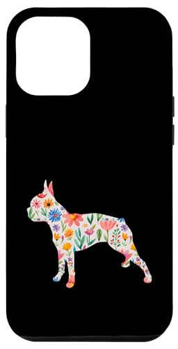 Hülle für iPhone 15 Pro Max Boston Terrier Aquarell Blumen Design von Miller Sye