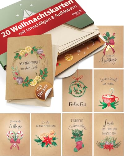 Weihnachtskarten mit Umschlag Set - 20 Karten Weihnachten Set - A6 Christmas Cards - Weihnachtskarte Postkarten -Weihnachtsgrußkarten Set - Weihnachtspostkarten Set für Weihnachten - Set Klein von Milula Studios