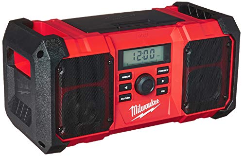 Milwaukee 2890-20 18V Dual Chemistry M18 Jobsite Radio with Shock Absorbing End Caps, USB 2.1A Smartphone Charging, and 3.5mm Aux Jack, red von Milwaukee