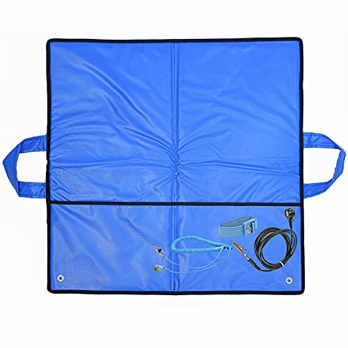 Minadax® 60 x 60cm Antistatik-Set: Portable Antistatikmatte - Handgelenksschlaufe und Erdungskabel - Für sicheres Arbeiten und Schutz Ihrer Bauteile vor Entladungsschäden - Farbe: Blau von Minadax