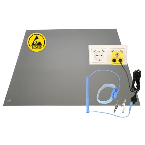 Minadax 40 x 30cm Antistatik ESD Computer Matte Tischmatte „Premiumqualität“ inkl. Manschette + 2,4m Verlängerung + ESD Erdungs-Stecker von Minadax