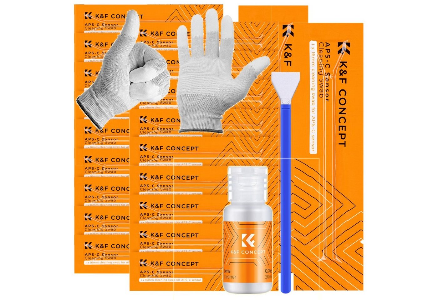 Minadax Kamerazubehör-Set KF Sensor Reinigung APS-C 20x Swabs Reiniger Handschuhe von Minadax