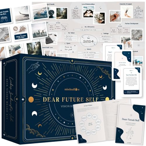 Mindmellow Vision Board Kit "Dear Future Self" – Vision Board Supplies mit Wandposter, Bildern, Arbeitsbuch, inspirierenden Karten – Vision Board Book von Mindmellow