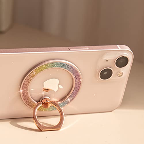 Mindsky Magnetischer Griff für Magsafe，Magnetischer Ringhalter für iPhone 13 12 Magsafe Zubehör Verstellbarer Handy Fingerhalter & Handy Ständer (Glitzer-rosa) von Mindsky