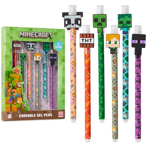 Minecraft Gelschreiber Radierbar 6er-Pack, Löschbare Gel Stifte Set - Einschulung Geschenke für Jungs von Minecraft