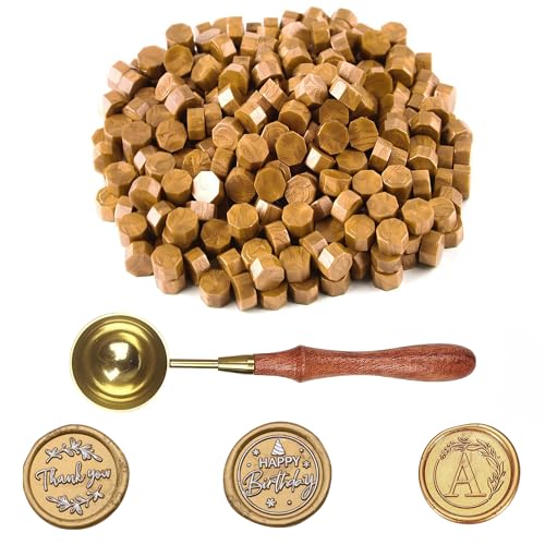 100 Stück Siegelwachs Gold, Siegelwachs Perlen mit 1 Schmelzlöffel, achteckiges Wachssiegel-Set für Stempel, für Einladungen, Umschläge, Karten, Weinpakete, Geschenkverpackungen 100 Stück Siegelwachs Gold, Siegelwachs Perlen mit 1 Schmelzlöffel, achteckiges Wachssiegel-Set für Stempel, für Einladungen, Umschläge, Karten, Weinpakete, Geschenkverpackungen von MingFontec