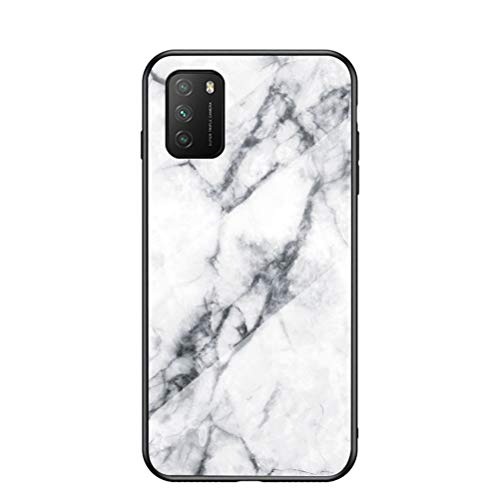 Hülle für Xiaomi Poco M3 Hülle Marmor Gehärtetem Glas & Silikon Rand Hybrid Hardcase Stoßfest Kratzfest Handyhülle Dünn Case Handyhülle für Xiaomi Poco M3 (Weiß) von MingMing