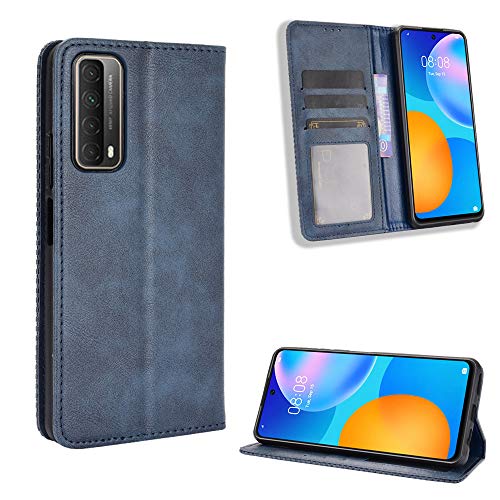 Lederhülle für Huawei Y7a/P smart 2021 Hülle, Flip Case Schutzhülle Handy mit Kartenfach Stand und Magnet Funktion als Brieftasche, Tasche Cover Etui Handyhülle für Huawei Y7a/P smart 2021, Blau von MingMing