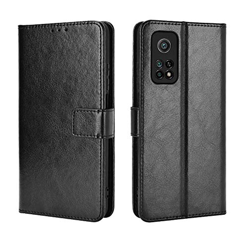 Lederhülle für Xiaomi Mi 10T 5G/Xiaomi Mi 10T Pro 5G Hülle, Flip Case Schutzhülle Handy mit Kartenfach Stand und Magnet Funktion als Brieftasche, Tasche Cover Etui Handyhülle für Mi 10T, Schwarz von MingMing