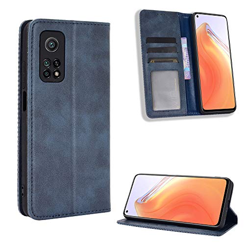 Lederhülle für Xiaomi Mi 10T 5G/Xiaomi Mi 10T Pro 5G Hülle, Flip Case Schutzhülle Handy mit Kartenfach Stand und Magnet Funktion als Brieftasche, Tasche Cover Etui Handyhülle für Mi 10T, Blau von MingMing