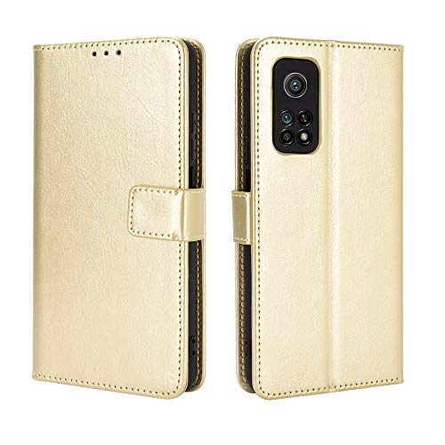 Lederhülle für Xiaomi Mi 10T 5G/Xiaomi Mi 10T Pro 5G Hülle, Flip Case Schutzhülle Handy mit Kartenfach Stand und Magnet Funktion als Brieftasche, Tasche Cover Etui Handyhülle für Mi 10T, Golden von MingMing