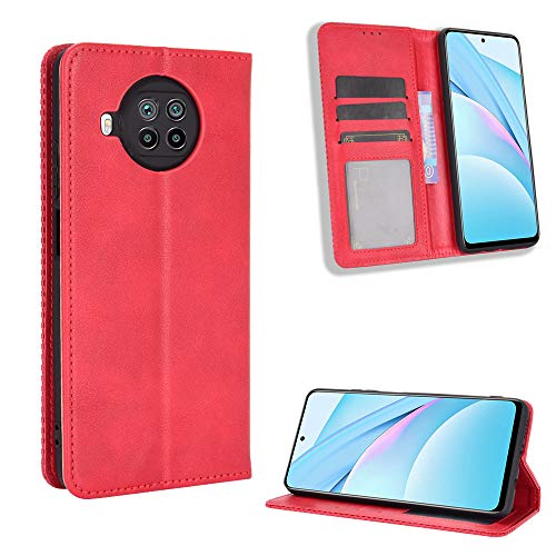 Lederhülle für Xiaomi Mi 10T Lite 5G Hülle, Flip Case Schutzhülle Handy mit Kartenfach Stand und Magnet Funktion als Brieftasche, Tasche Cover Etui Handyhülle für Xiaomi Mi 10T Lite 5G, Rot von MingMing