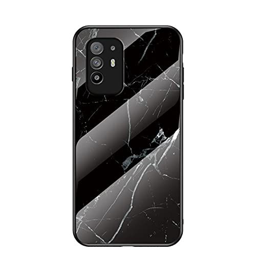 MingMing Hülle für Oppo A94 5G Hülle Marmor Gehärtetem Glas & Silikon Rand Hybrid Hardcase Stoßfest Kratzfest Handyhülle Dünn Case Handyhülle für Oppo A94 5G (Schwarzes Weiß) von MingMing