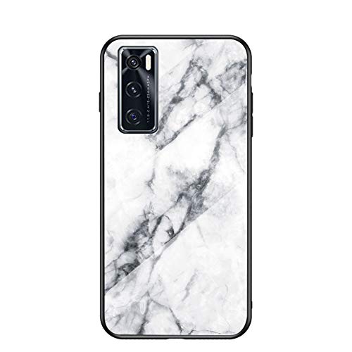 MingMing Hülle für vivo V20 SE Hülle Marmor Gehärtetem Glas & Silikon Rand Hybrid Hardcase Stoßfest Kratzfest Handyhülle Dünn Case Handyhülle für vivo V20 SE (Weiß) von MingMing