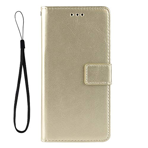 MingMing Lederhülle für LG Q7 Hülle, Flip Case Schutzhülle Handy mit Kartenfach Stand und Magnet Funktion als Brieftasche, Cover für LG Q7, Golden von MingMing