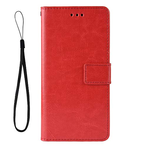MingMing Lederhülle für LG Q7 Hülle, Flip Case Schutzhülle Handy mit Kartenfach Stand und Magnet Funktion als Brieftasche, Cover für LG Q7, Rot von MingMing