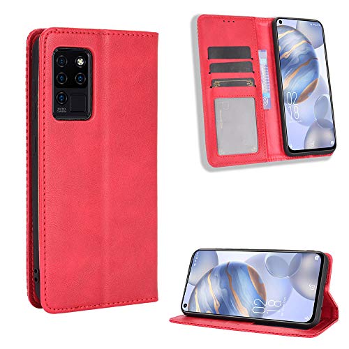 MingMing Lederhülle für Oukitel C21Pro/Oukitel C21 Hülle, Flip Case Schutzhülle Handy mit Kartenfach Stand und Magnet Funktion als Brieftasche, Tasche Cover Etui Handyhülle für Oukitel C21Pro, Rot von MingMing