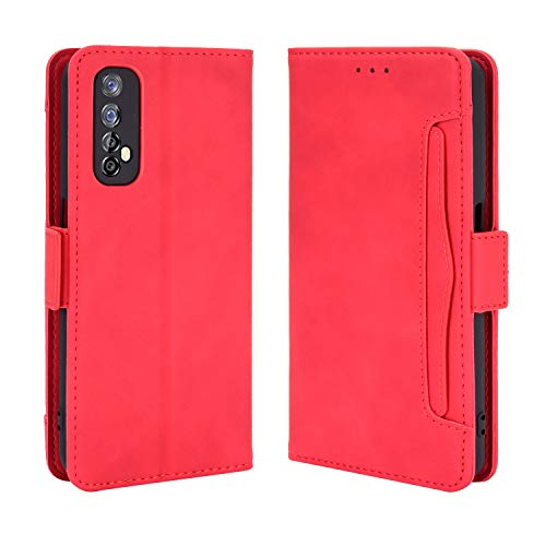 MingMing Lederhülle für Realme 7 Hülle, Flip Case Schutzhülle Handy mit Kartenfach Stand und Magnet Funktion als Brieftasche, Tasche Cover Etui Handyhülle für Realme 7, Rot von MingMing