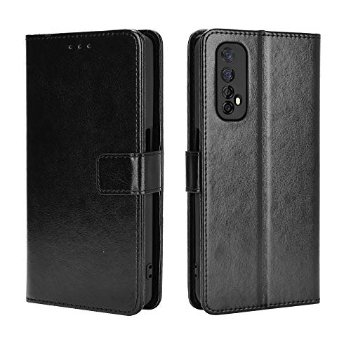 MingMing Lederhülle für Realme 7 Hülle, Flip Case Schutzhülle Handy mit Kartenfach Stand und Magnet Funktion als Brieftasche, Tasche Cover Etui Handyhülle für Realme 7, Schwarz von MingMing