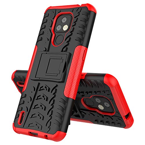 MingMing Rugged Armor Schutzhülle für Motorola Moto E7 Plus Hülle Handy Tasche Hybrid Case Schutz Handyhülle Panzer TPU Silikon Hard Cover Bumper für Motorola Moto E7 Plus-Rot von MingMing