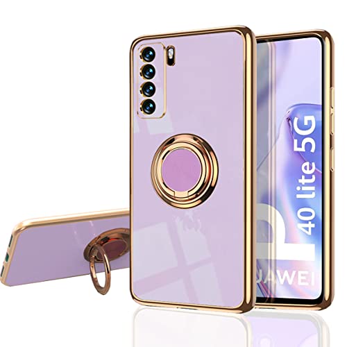 Heißer Hülle für Huawei P40 Lite 5G - Schmale Passform [Drehring Ständer] [Luxuriöse Gold Metall Farbe] Silikon Weiche TPU Abdeckung [Kompatibel mit Magnetadsorption] (P40 Lite 5G, Violet) von MingWei