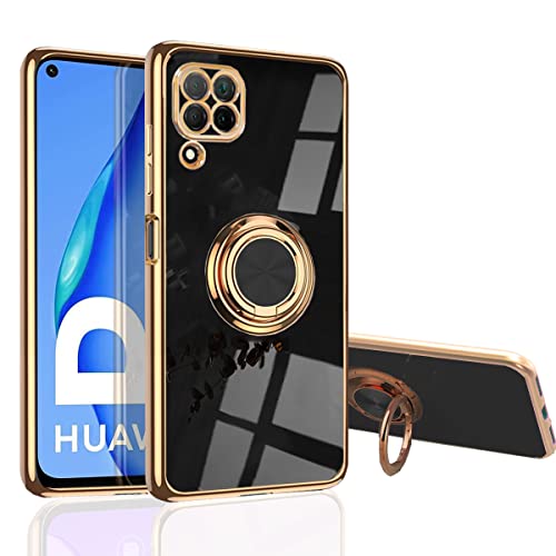 Hülle für Huawei P40 Lite - Schmale Passform [Drehring Ständer] [Luxuriöse Gold Metall Farbe] Silikon Weiche TPU Abdeckung [Kompatibel mit Magnetadsorption] (P40 Lite, Noir) von MingWei