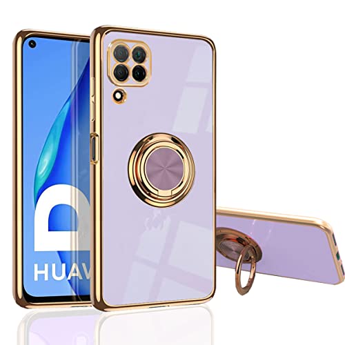 Hülle für Huawei P40 Lite - Schmale Passform [Drehring Ständer] [Luxuriöse Gold Metall Farbe] Silikon Weiche TPU Abdeckung [Kompatibel mit Magnetadsorption] (P40 Lite, Violet) von MingWei