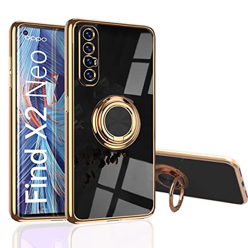 Hülle für Oppo Find X2 Neo/Reno 3 Pro - Slim Fit [Drehring Ständer] [Luxuriöse Gold Metall Farbe] Silikon Weiche TPU Abdeckung [Stoßfest] (Find X2 Neo, Schwarz) (Schwarz, Find X2 Neo) von MingWei