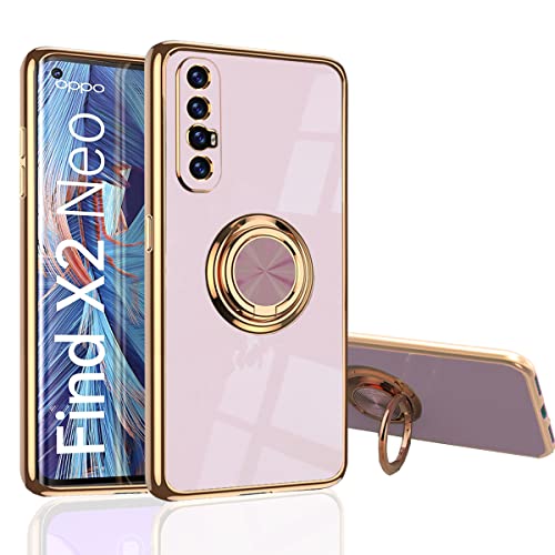 Hülle für Oppo Find X2 Neo / Reno3 Pro - Slim Fit [Drehring Ständer] [Luxuriöse Gold Metall Farbe] Silikon Weiche TPU Abdeckung [Stoßfest] (Find X2 Neo, Rosa) (Rosa, Find X2 Neo) von MingWei