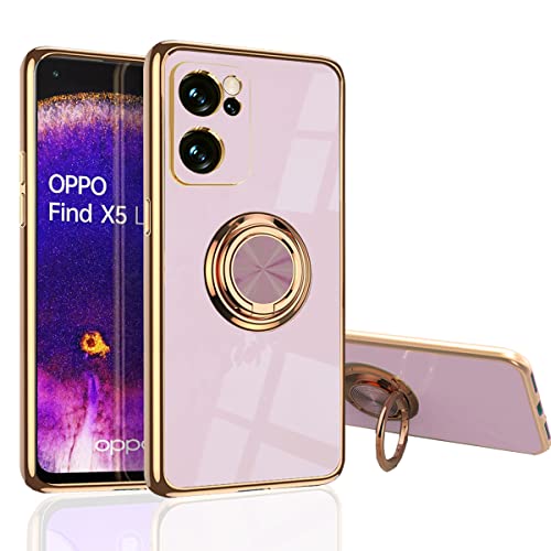 Hülle für Oppo Find X5 Lite/Reno 7 5G - Schmale Passform [Drehring Ständer] [Luxuriöse Gold Metall Farbe] Silikon Weiche TPU Abdeckung [Stoßfest] (Rosa) von MingWei