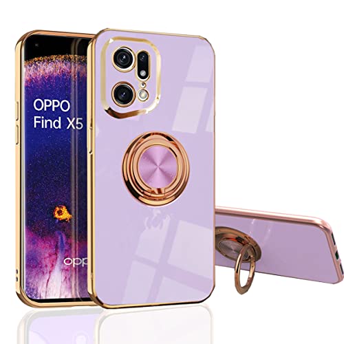 Hülle für Oppo Find X5 Pro 5G - Slim-Fit [Drehring Ständer] [Luxuriöse Gold Metall Farbe] Silikon Weiche TPU Abdeckung [Stoßfest] (Find X5 Pro, Lila) von MingWei