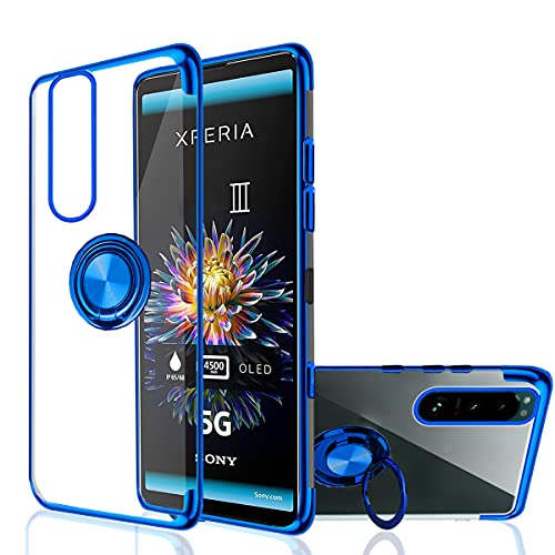 Hülle für Sony Xperia 1 iii 5G - Schlank [Ring Ständer] [Galvanische Metall Farbe] Silikon Weich TPU [Kristallklar Stoßdämpfender Schutz] (Xperia 1 iii 5G, Blau) von MingWei