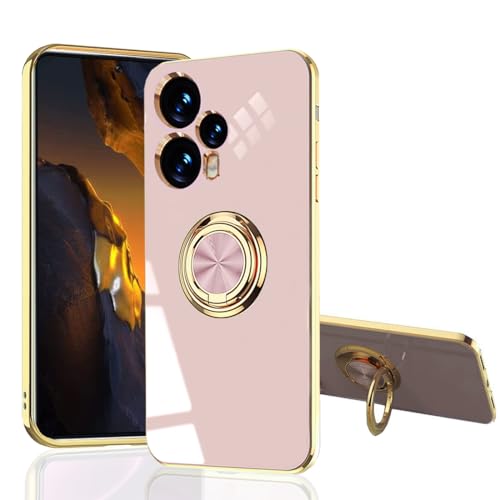 Hülle für XIAOMI Poco F5 - [Inline Drehring Ständer] [Luxuriöse Gold Metall Farbe] Silikon Weiche TPU Abdeckung [Stoßfest] (Poco F5, Rosa) von MingWei