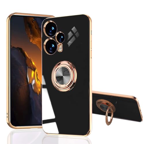 Hülle für XIAOMI Poco F5 - [Inline Drehring Ständer] [Luxuriöse Gold Metall Farbe] Silikon Weiche TPU Abdeckung [Stoßfest] (Poco F5, Schwarz) von MingWei