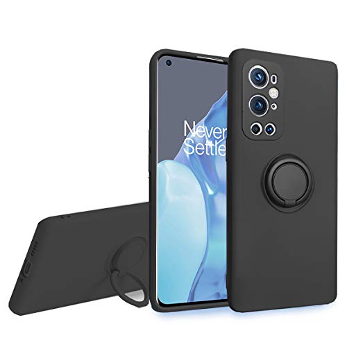 MingWei Hülle für OnePlus 9 Pro - Fleckenresistent Schlankes, Weiches Gefühl [Rotation Ring Halterung] [Silikon-TPU] [Stoßschutz] (OnePlus 9 Pro, Schwarz) von MingWei