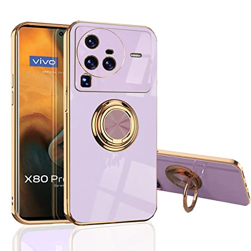 MingWei Hülle für VIVO X80 Pro 5G - Schmale Passform [Drehring Ständer] [Luxuriöse Gold Metall Farbe] Silikon Weiche TPU Abdeckung [Stoßfest] (X80 Pro 5G, Lila) von MingWei