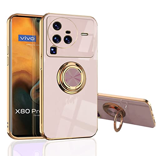 MingWei Hülle für VIVO X80 Pro 5G - Schmale Passform [Drehring Ständer] [Luxuriöse Gold Metall Farbe] Silikon Weiche TPU Abdeckung [Stoßfest] (X80 Pro 5G, Rosa) von MingWei