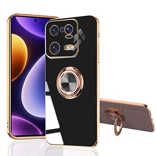 MingWei Hülle für XIAOMI 13 5G - Schmale Passform [Drehring Ständer] [Luxuriöse Gold Metall Farbe] Silikon Weiche TPU Abdeckung [Stoßfest] (XIAOMI 13, Schwarz) von MingWei