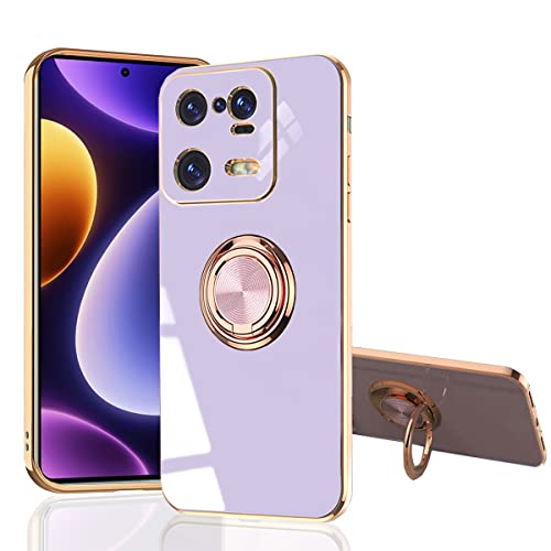 MingWei Hülle für XIAOMI 13 Pro 5G - Schmale Passform [Drehring Ständer] [Luxuriöse Gold Metall Farbe] Silikon Weiche TPU Abdeckung [Stoßfest] (XIAOMI 13 Pro, Lila) von MingWei