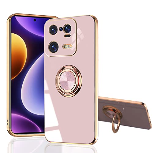 MingWei Hülle für XIAOMI 13 Pro 5G - Schmale Passform [Drehring Ständer] [Luxuriöse Gold Metall Farbe] Silikon Weiche TPU Abdeckung [Stoßfest] (XIAOMI 13 Pro, Rosa) von MingWei