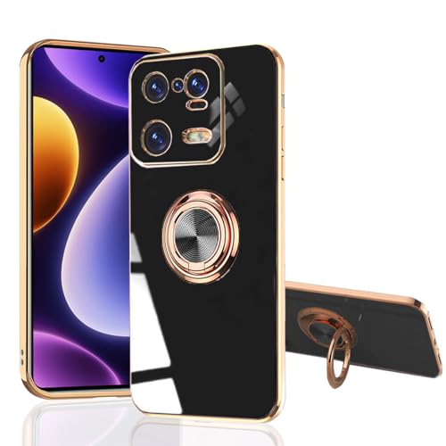 MingWei Hülle für XIAOMI 13 Pro 5G - Schmale Passform [Drehring Ständer] [Luxuriöse Gold Metall Farbe] Silikon Weiche TPU Abdeckung [Stoßfest] (XIAOMI 13 Pro, Schwarz) von MingWei