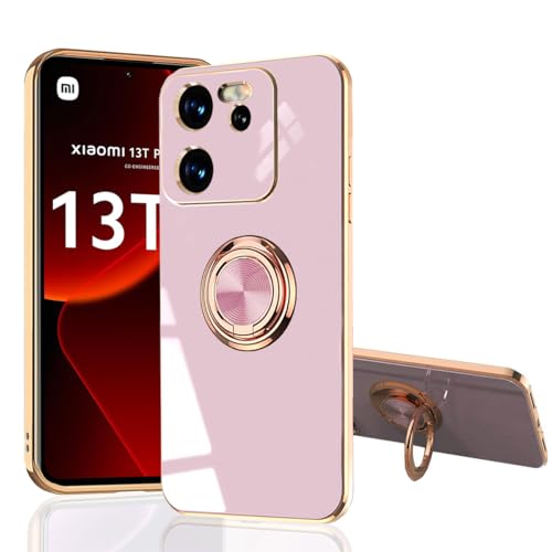 MingWei Hülle für [XIAOMI 13T/13T Pro 5G ] - Schlanke Passform [Fester Schmaler Drehring Ständer] [Luxuriöse Gold Metall Farbe] Silikon Weiche TPU Abdeckung (XIAOMI 13T Pro, Rosa) von MingWei