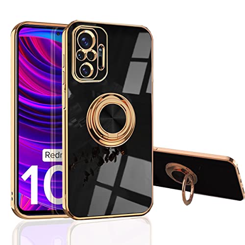 MingWei Redmi Note 10 Pro Hülle für XIAOMI - Slim Fit [Drehring Ständer] [Luxuriöse Gold Metall Farbe] Silikon Weiche TPU Abdeckung [Stoßfest] (Redmi Note 10 Pro, Schwarz) von MingWei