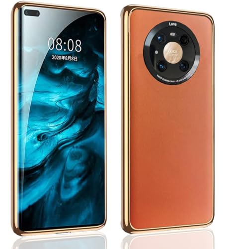 MingWei für Huawei Mate 40 Pro Hülle - [Beschichtete Kanten ] Umweltfreundliches Pflanzliches Leder Metallic-Farbe leichte Passform Kameraschutz Schutzhüll Geschäft (Mate 40 Pro, Orange) von MingWei