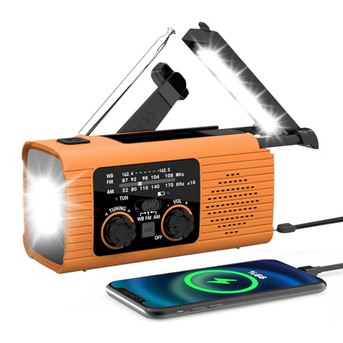 Solar Handkurbel Radio, Kurbelradio, Tragbares Notfallradio Mit 2000mAh Powerbank, AM/FM/NOAA & LED Taschenlampe, 3 Lademethoden – Tragbares Wetterradio Für Zuhause & Outdoor,Orange von Mingchengheng