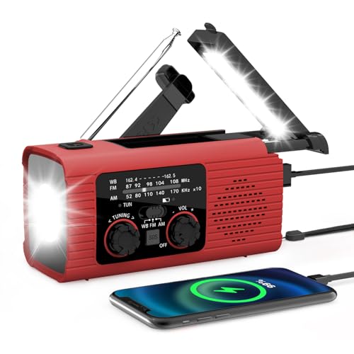 Solar Handkurbel Radio, Kurbelradio, Tragbares Notfallradio Mit 2000mAh Powerbank, AM/FM/NOAA & LED Taschenlampe, 3 Lademethoden – Tragbares Wetterradio Für Zuhause & Outdoor,Rot Solar Handkurbel Radio, Kurbelradio, Tragbares Notfallradio Mit 2000mAh Powerbank, AM/FM/NOAA & LED Taschenlampe, 3 Lademethoden – Tragbares Wetterradio Für Zuhause & Outdoor,Rot von Mingchengheng