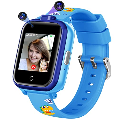 Mingfuxin 4G Kinder-Smartwatch, Wasserdichtes Smartwatch-Telefon mit Dual-Kamera, Kinder-GPS-Tracker mit WiFi-Videotelefonanruf SOS für Mädchen Jungen 3-14 Geburtstagsgeschenke (Blau) von Mingfuxin