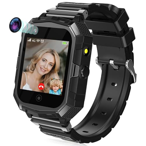 Mingfuxin 4G Smartwatch Kinder, Wasserdicht Telefon Uhr für Kinder mit GPS Tracker WiFi Videoanruf Voice Chat Anruf SOS Kamera Remote-Fotografie Touchscreen Kinderuhr für Jungen Mädchen (Schwarz) von Mingfuxin