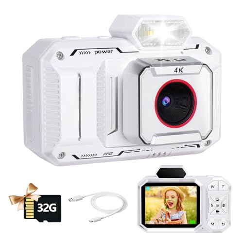 Mingfuxin Digitalkamera, 4K 48 MP Autofokus-Foto-Vlogging-Kameras mit 18 X Digitalzoom und 32 GB Karte, Kompakte Wiederaufladbare Digital Kamera für Kinder, Mädchen, Jungen, Erwachsene, Anfänger von Mingfuxin